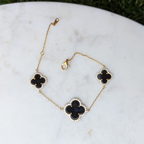 Rachel Zoe Jewelry - New Rachel Zoe Black Clover 18K Gold Plated Sterling Silver Bracelet